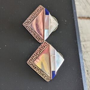 Vintage Native American Mother of Pearl and Lapis Earrings